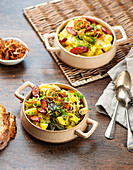 Savoy cabbage stew with potatoes and smoked sausages