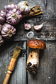 Porcini mushrooms and garlic