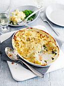 Baked fish pie with potato topping