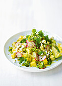 Mango and avocado salad with feta and fresh lime juice