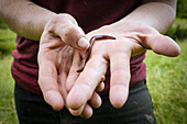 Earthworm on a farmer's hand