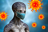 Alien in face mask, conceptual illustration