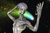 Alien taking selfie, illustration