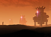 Terraforming units on Mars, illustration