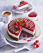 Poppy seed cheesecake with raspberries