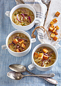 Red onion soup with croutons