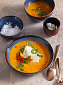 Pumpkin curry soup with glass noodles