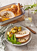 Roasted chicken with liver stuffing