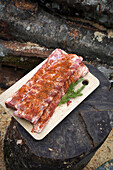 Raw spare ribs with rub