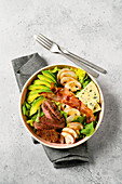 Cobb salad with blue cheese, minute steak, and bacon