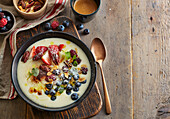 Semolina porridge with fruit and pecans
