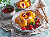 Sweet potato dumplings with wild berries