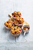 Blackcurrant oatmeal muffins with almond butter