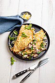 Oat crepes with mushroom ragout