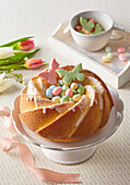 Easter bundt cake with candy eggs
