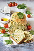 Savory loaf cake with peas, zucchini and caciocavallo cheese