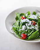 Spinach salad with cherry tomatoes and parmesan cheese