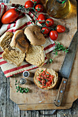 Sardinian friselle with tomatoes and basil (Italy)