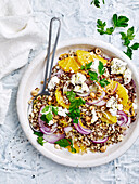 Five-grain salad with oranges and hazelnuts