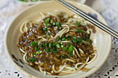 Taiwanese Mixed Noodles With Ground Meat Sauce; Jincheng, Kinmen Island, Taiwan