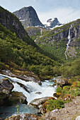 Waterfalls And Mountains In Olden Valley; Olden, Sogn Og Fjordane, Norway