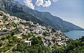 The Town Of Positano On The Scenic Amalfi Coast Drive In Italy Showing The Meditteranean Sea And Historic Mountainous Villages And Old World Architecture; Positano, Campania, Province Of Salerno, Italy