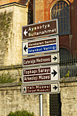 Tourist Signs For Major Tourist Attractions; Istanbul, Turkey