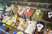 Gelato For Sale In A Display Case; Trapani, Sicily, Italy