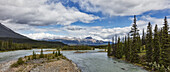 Mountain View Along The Athabasca River, Jasper National Park; Jasper, Alberta, Canada