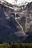 Distant Mountain Waterfall And Cascading Stream Tumbling Down The Mountainside; Colorado, United States Of America