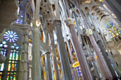 Das Innere von La Sagrada Familia; Barcelona, Katalonien, Spanien