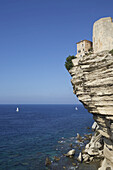 Bonifacio Citadel Perched On Dramatic White Cliffs Overlooking Blue Sea