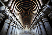 Arched, Columned Interior Of 5th C Karla Buddhist Cave Temple