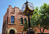 Old City Hall And Town Clock On Main Street; Wabasha, Minnesota, United States Of America