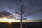 Signpost At Sunset Atop Keno Hill; Keno, Yukon, Canada