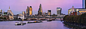 Panorama der Stadt London mit Blick auf die St. Paul's Cathedral in der Abenddämmerung; London, England