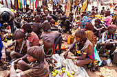 Hamer women at the weekly market in Turmi, Omo Valley; Turmi, Southern Nations Nationalities and Peoples' Region, Ethiopia