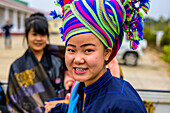Portrait of a Pa'O girl with a colourful headscarf; Hoppong, Shan State, Myanmar
