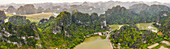 Drone view of Ninh Binh along the shoreline; Ninh Binh, Ninh Binh Province, Vietnam