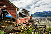 View from top entrance to the Concentration Mill. The concentration mill was where the ore was delivered by aerial trams. It was then crushed and copper was sorted out at this mill; McCarthy, Alaska, United States of America