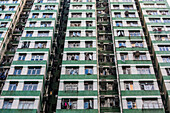 Detail of high-rise apartment buildings; Hong Kong, China