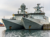 Two Navy ships docked in a harbour; Nuuk, Sermersooq, Greenland