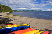 Kayaks Pulled up on Beach, Saguenay Fjord, Cap Jaseux Park, Quebec, Canada