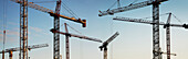 Panoramic of Multiple Heavy Duty Construction Cranes, Toronto, Ontario, Canada