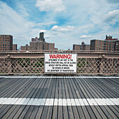 View of Brooklyn Bridge walkway, New York City, New York, USA