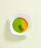 Overhead View of Pea and Squash Soup, Studio Shot