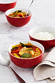 Thai Pork Curry with Side of Rice, Studio Shot