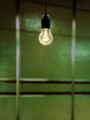 Lightbulb Hanging in front of Green Wall