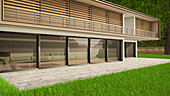 3D-Illustration eines Hauses im Außenbereich