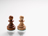 Wooden chess pieces on white background, studio shot